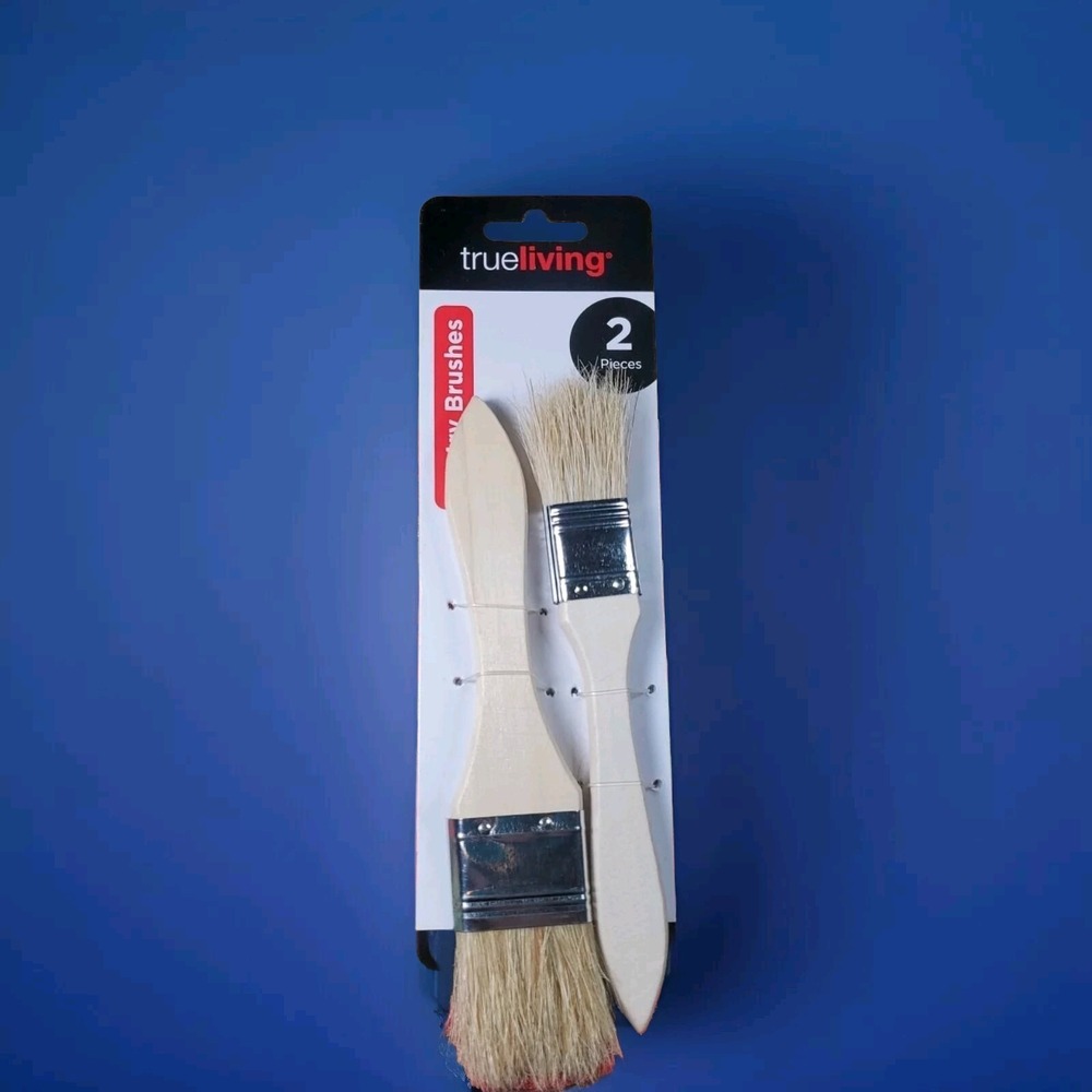 True Living 2 Piece Utility Brushes Set Wood Handle Natural Bristle DIY Painting